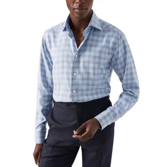 Eton Contemporary Fit Check King Twill Shirt Blue Size 16 0606 - Picture 1 of 5